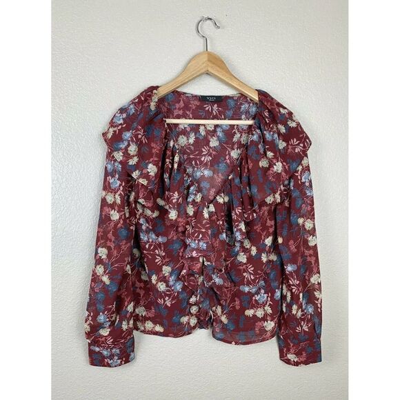 Vici Collection Floral Ruffle Button Front Top - Picture 1 of 5